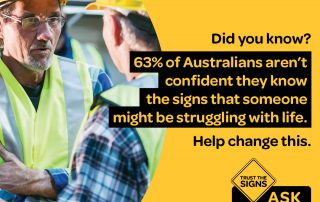 63% of Australians aren't confident they know the signs that someone might be struggling with life. Help change this. | R U OK? Day 2019 Poster